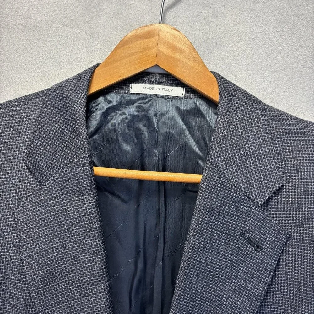 Armani Collezioni Wool Blazer Mens 44R Gray Blue‎ Check Sport Coat Made In Italy